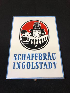 Schäffbräu Ingolstadt / Abgekantetes Emailschild (Um 1950)