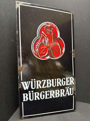 Würzburger Bürgerbräu (Großes abgekantetes Emalleschild von Boos & Hahn - 1930/1950)