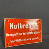 Emailschild Notbremse 14 x 9,5 cm um 1915