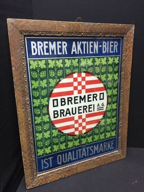 Bremer Aktien - Bier (Glaswerbeschild im Rahmen um 1900)