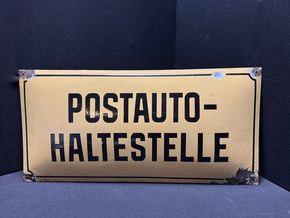 Postauto Haltestelle - Emailschild - Post - 58 x 28 cm - Österreich um 1930