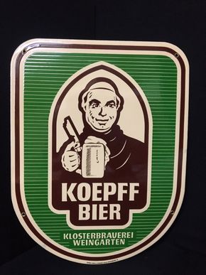 Koepff Bier Klosterbrauerei Weingarten Emailschild - D um 1950