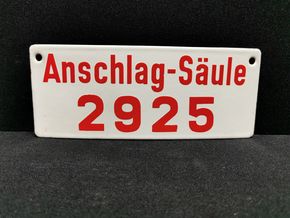Anschlagsäule 2925 / Kleines Emailleschild um 1960 (selten)