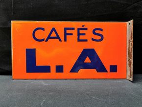 Cafés L.A. - Zweiseitig emaillierter Ausleger (Um 1950)