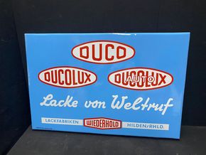 Duco - Ducolux - Ducolux Auto / Lackfabriken Wiederhold (50er Jahre Emailleschild)