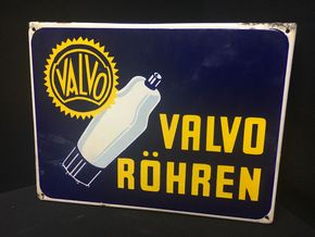 Valvo Röhren Emailschild. Abgekantet. 40 x 30 cm. (Um 1950)