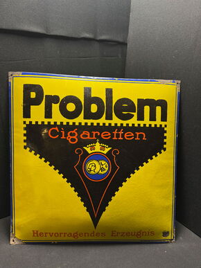 Problem Cigaretten Emailschild Reissverschluss - Dresden - 60 x 60 cm - D um 1920