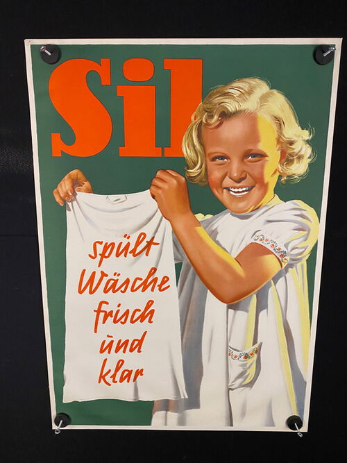 SIL - spült Wäsche frisch und klar- altes Plakat um 1930 83x59 cm Zustand Top - A Ware