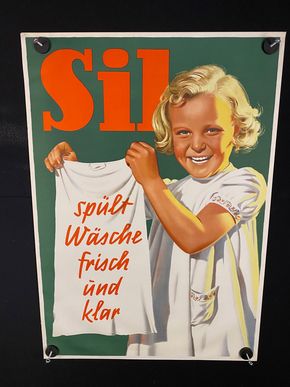 SIL - spült Wäsche frisch und klar- altes Plakat um 1930 83x59 cm Zustand Top - A Ware