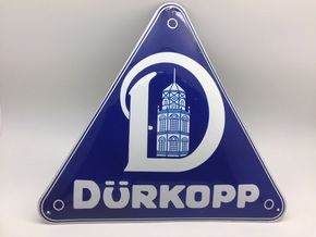 Dürkopp Emailleschild in Dreiecksform Fahrrad / Nähmaschinen um 1930