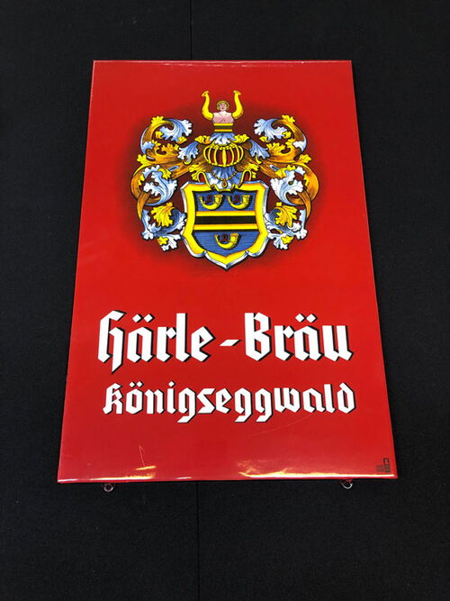 Härle Bräu - Königseggwald / Abgekantetes Emailschild (Um 1950)