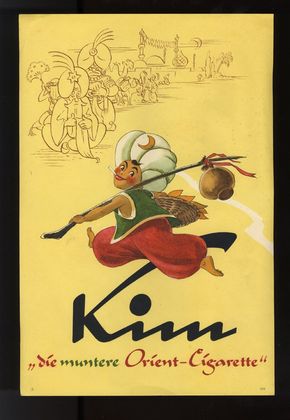 Kim - „Die muntere Orient-Cigarette“ / Werbeplakat mit herrlichem Comicmotiv (Um 1950)