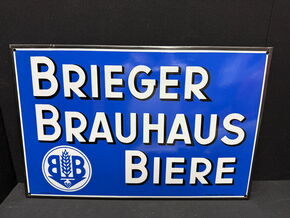 Brieger Brauhaus Biere - Abgekantetes Emailleschild um 1930 (Oberschlesien)