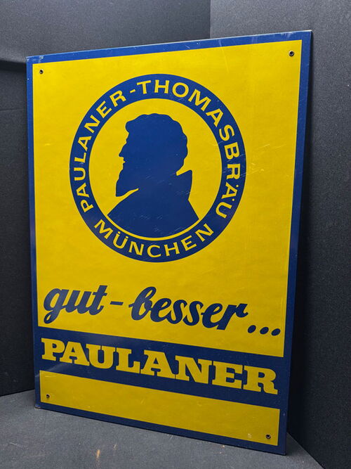 Gut - besser... Paulaner - Großes Werbeschild aus Holz im XL Format - D um 1960  
