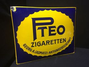 Pteo Zigaretten Emailschild (gewölbt) um 1925