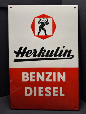 Herkulin Benzin Diesel Emailschild 72 x 47 cm - D um 1950