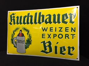 Kuchlbauer Weizen Export Bier Abensberg Niederbayern - Emailschild um 1925/30