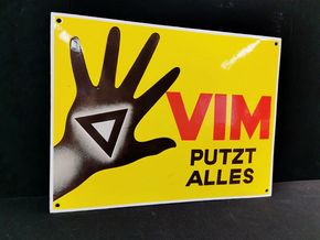 Vim putzt alles - Gewölbtes Emailschild im Prachtzustand