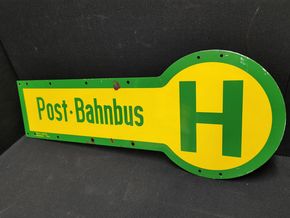 Post-Bahnbus - Schweres, lackiertes Hinweisschild aus dem Jahr 1969