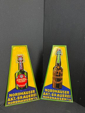 Nordhäuser Aktien Brauerei - Doppelpack Blechschilder um 1920/30 je 37 x 22 cm - Nordhausen / Harz