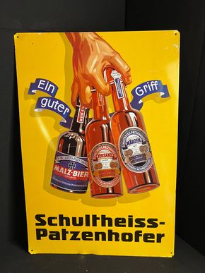 Schultheiss Patzenhofer - Ein guter Griff -  Blechschild 70 x 48 cm um 1955  