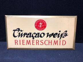 Riemerschmid Liköre - Curacao weiß - Blechschild mit Semi-Glas-Überzug (A58)