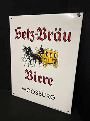 Setz Bräu Biere Moosburg Emailleschild  48 x 38 cm D - um 1950