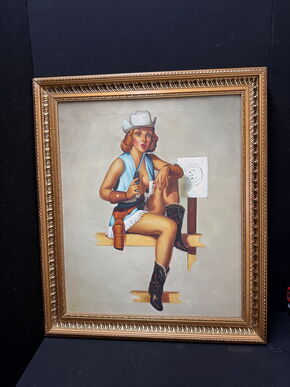 PIN-Up Originalzeichnung auf Leinwand (Gerahmt)