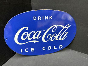 Coca Cola Ice cold (Ovales Emailleschild / Reproduktion)