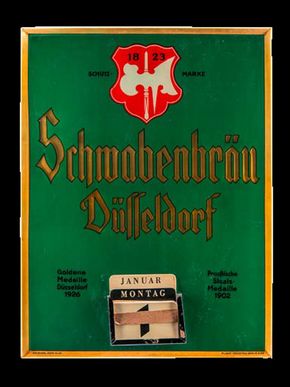 Düsseldorfer Schwabenbräu. Mit originalem Endloskalender. Um 1930