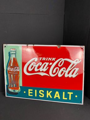 Trink Cola-Cola Eiskalt Emailleschild 48 x 67 cm um 1930