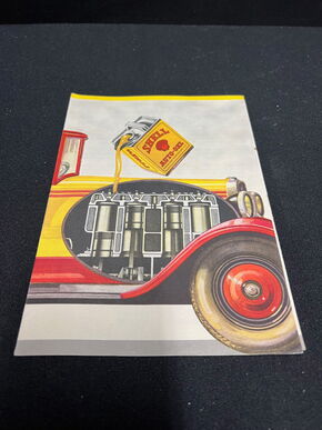 Shell Auto-Oel / Aufklappbare Werbebroschüre mit Motorraumcover (Vorkrieg)