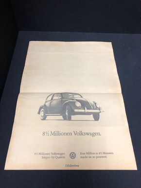 Volkswagen (VW) Kleinplakat zum millionsten verkauften Käfer (ca. 44 x 31 cm)