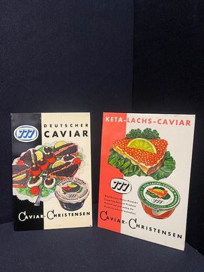 Deutscher Caviar Christensen - 2 Blechschilder im Set um 1960
