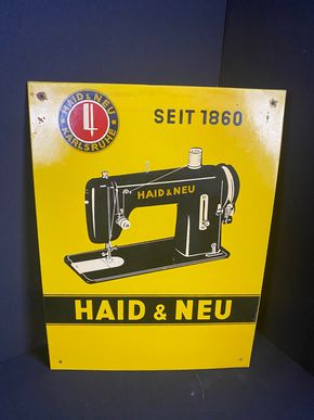 Haid & Neu Nähmaschinen Werbeschild - 39 x 51 cm D 1950 Karlsruhe no Emailschild