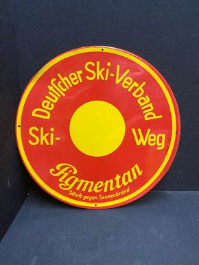 Deutscher Ski-Verband / Ski-Weg / Pigmentan (Blechschild um 1955)
