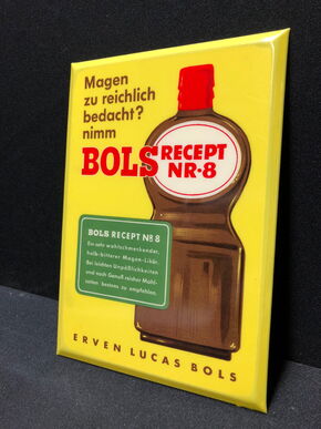 Bols Recept Nr.8 - Blechschild mit Semi-Glas-Überzug um 1955. (A46)