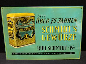 Schmidts Gewürze (Köln-Ehrenfeld) - Blechschild um 1950 (A51)