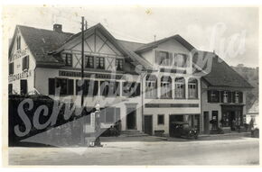 Postkarte mit alter Shell Zapfsäule