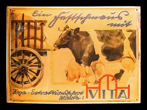 Vita Futtergemisch - Emalit Blechschild mit Bauernhofszene um 1908