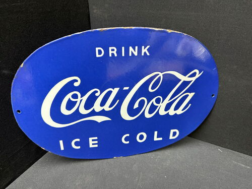 Coca Cola Ice cold (Ovales Emailleschild / Reproduktion)