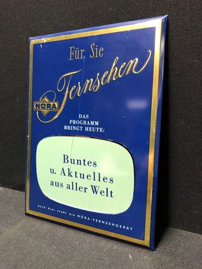 Nora Fernsehgeräte - Blechschild mit Aufklappfunktion (Um 1960) A104