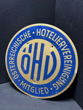 Blechschild der österreichischen Hoteliervereinigung rund 36 cm - AT um 1960/70