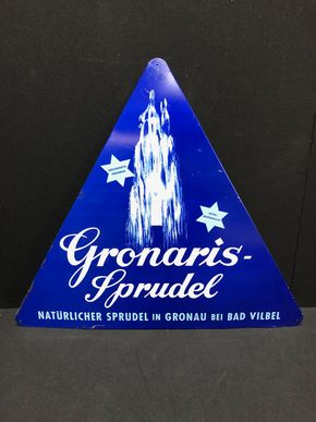 Gronaris Sprudel (Bad Vilbel) Blechschild in Dreiecksform (1958) A162