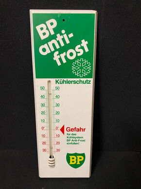 BP Antifrost Kühlerschütz Werbethermometer Boos & Hahn  37 x 13 cm -  D um 1960