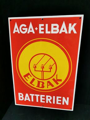 Aga und Elbak Batterien / Großes 50er Jahre Emailleschild aus Österreich