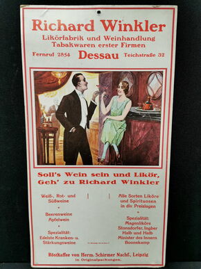 Likörfabrik und Weinhandlung Richard Winkler Dessau (Kalenderrückwand um 1925)