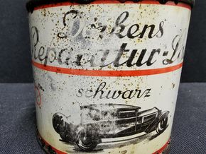 Dörkens Reparatur Lack (Schwarz) - Historische Dose zum Thema Automobilpflege (Um 1930/1950)