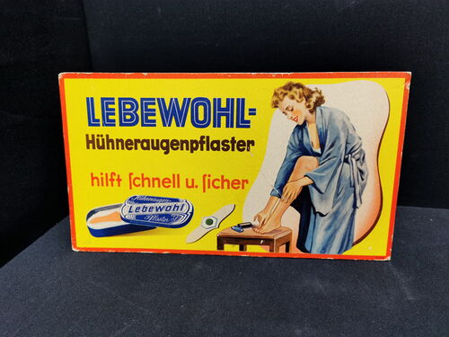 Lebewohl Hühneraugenpflaster - Hilft schnell und sicher (Pappaufsteller 50er Jahre)