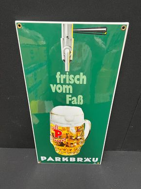 Parkbräu - Frisch vom Faß (Emailleschild aus dem Archiv von Boos & Hahn)